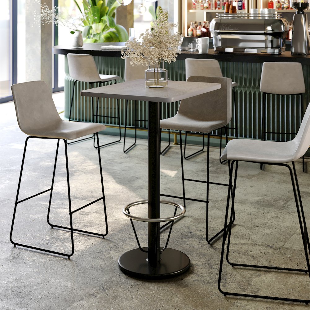24'' x 30'' Gray Rectangular Laminate Table Top with Black Round Bar Table Base. Picture 3