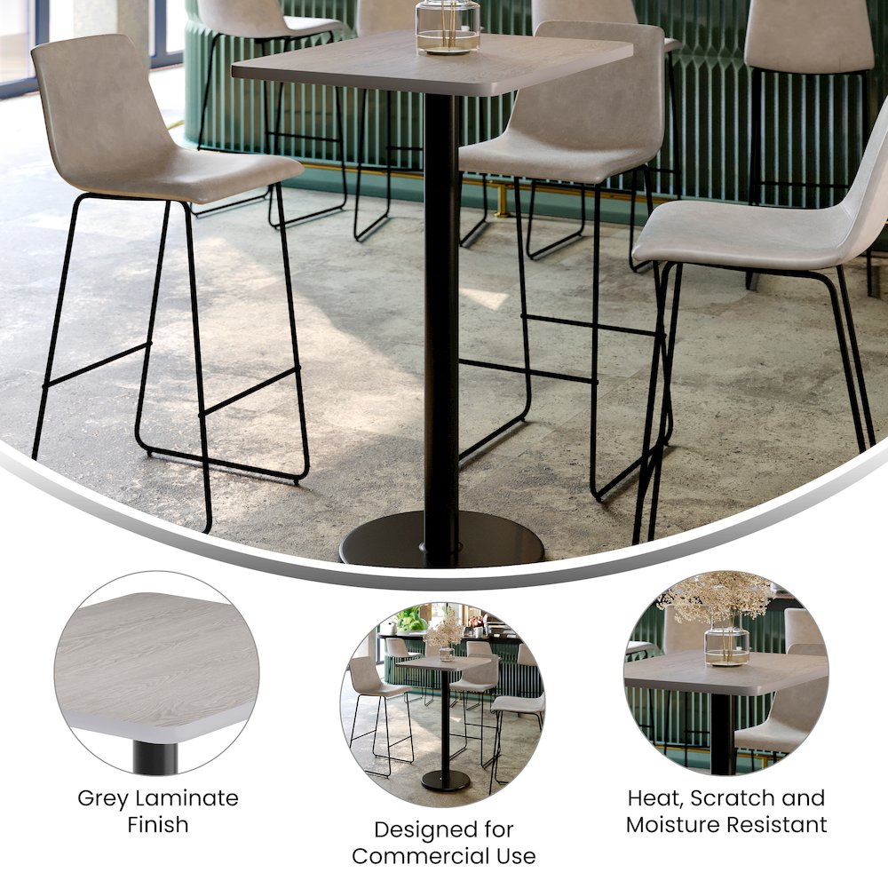 24'' x 30'' Gray Rectangular Laminate Table Top with Black Round Bar Table Base. Picture 4