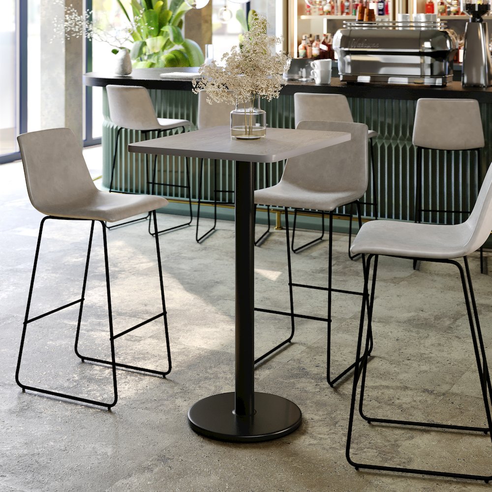 24'' x 30'' Gray Rectangular Laminate Table Top with Black Round Bar Table Base. Picture 3