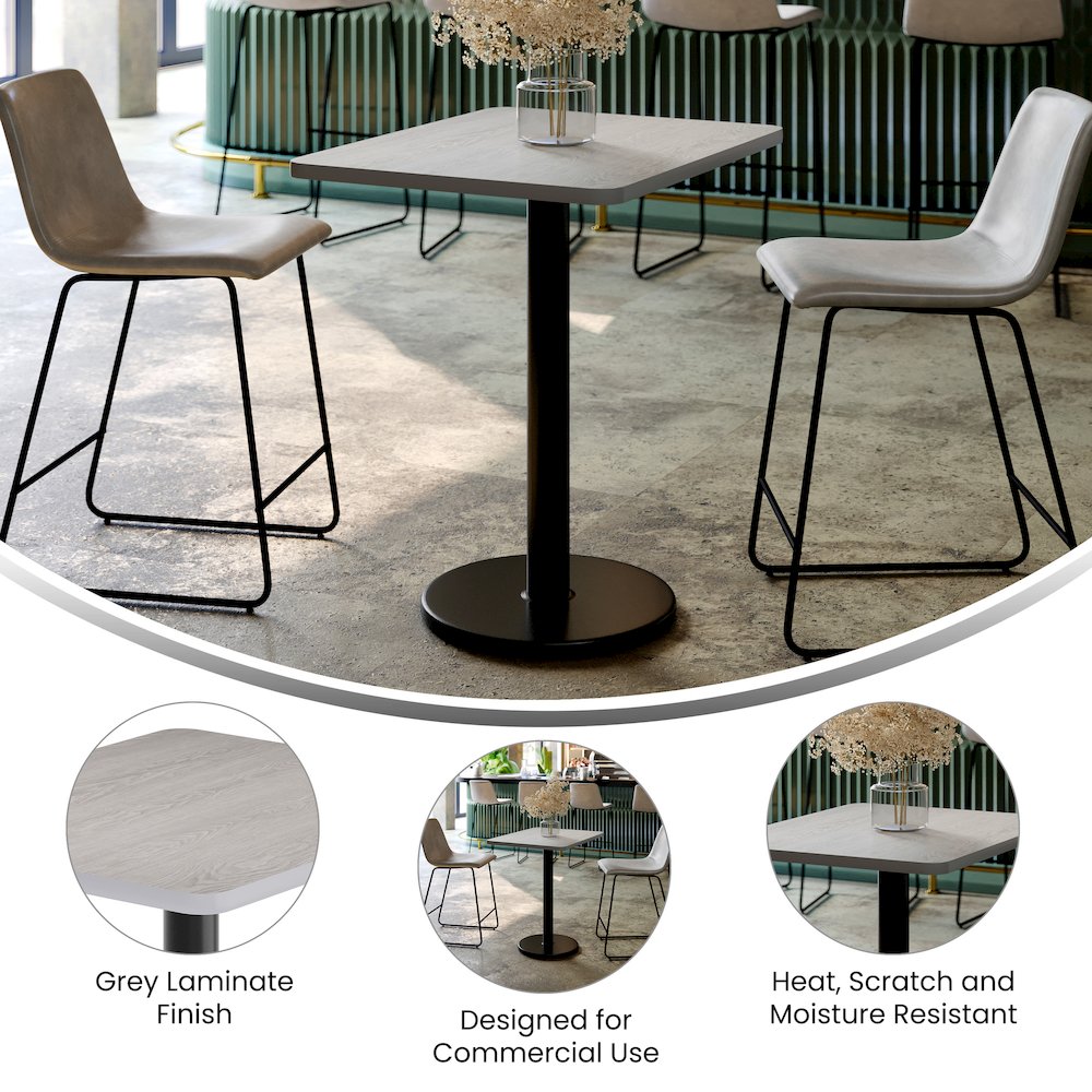 24'' x 30'' Gray Rectangular Laminate Table Top with Black Round Table Base. Picture 4
