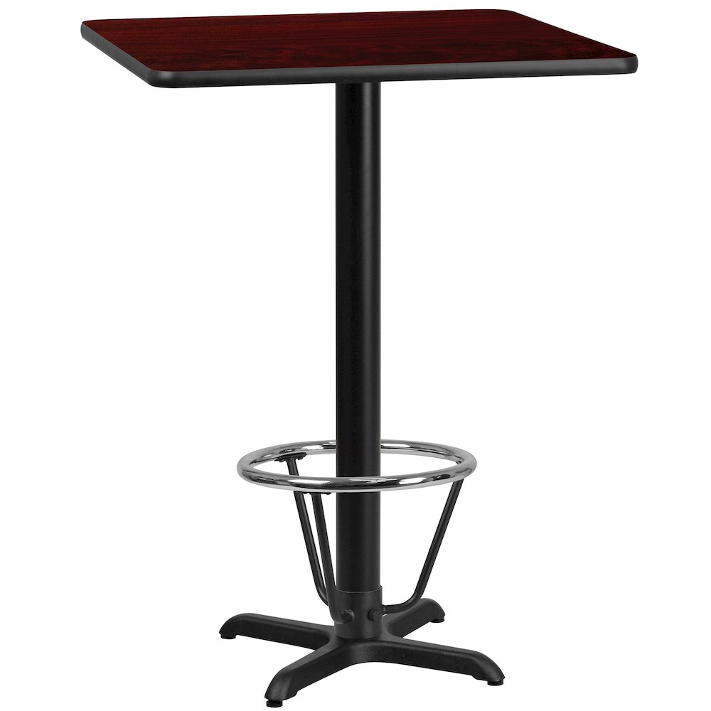 24'' Mahogany Table Top with 22'' x 22'' Bar Height Table Base and Foot Ring. Picture 1