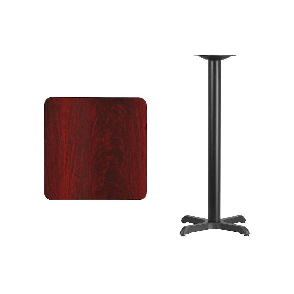 24'' Square Mahogany Laminate Table Top with 22'' x 22'' Bar Height Table Base. Picture 3