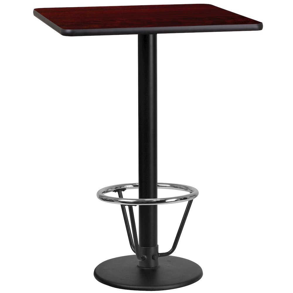 24'' Mahogany Table Top with 18'' Round Bar Height Table Base and Foot Ring. Picture 1