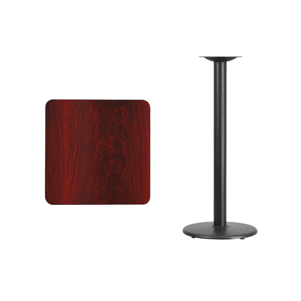 24'' Square Mahogany Laminate Table Top with 18'' Round Bar Height Table Base. Picture 3