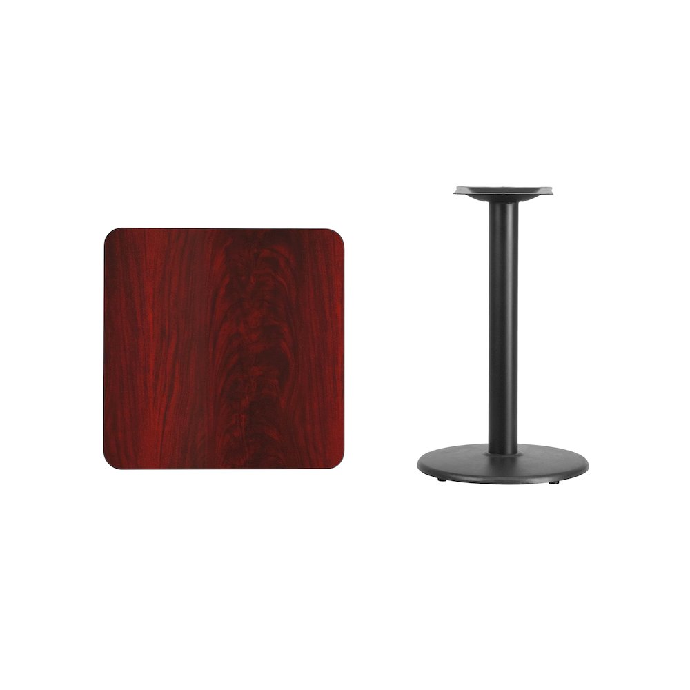 24'' Square Mahogany Laminate Table Top with 18'' Round Table Height Base. Picture 3
