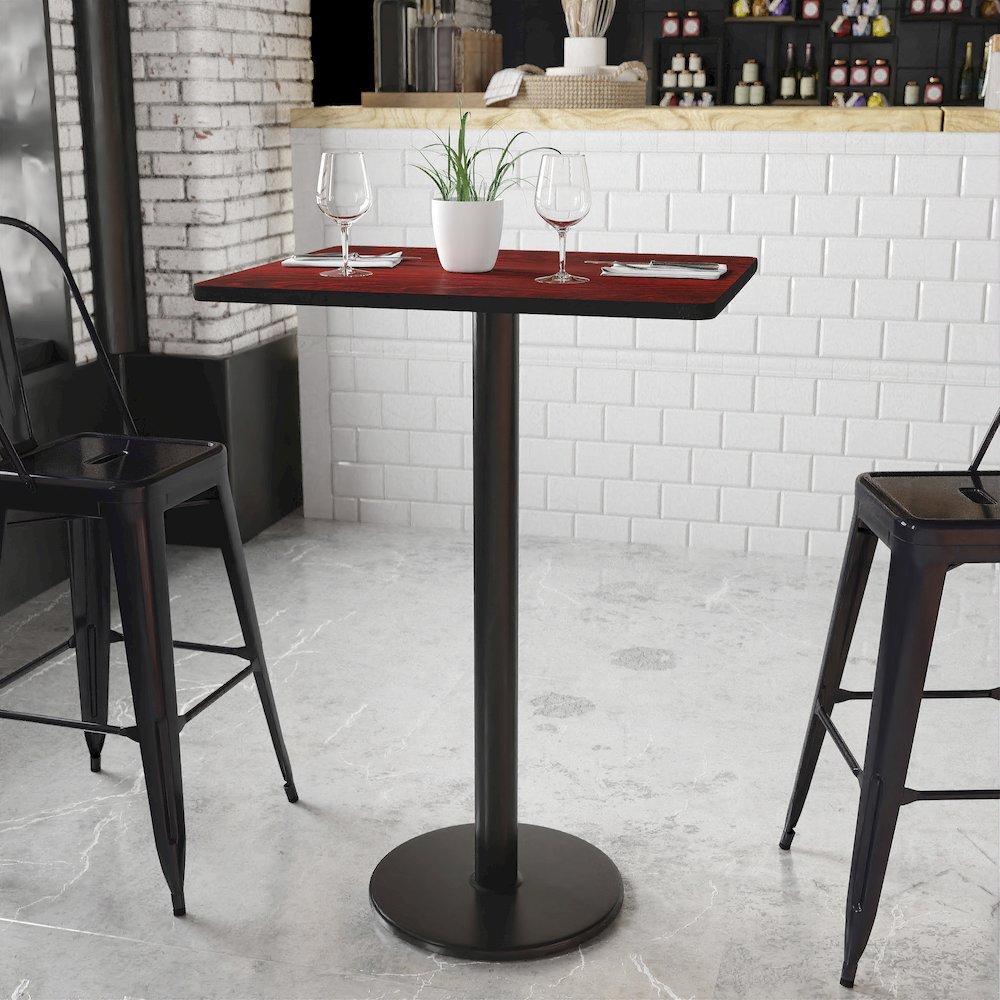 24'' x 30'' Rectangular Mahogany Table Top with 18'' Round Bar Height Table Base. Picture 2