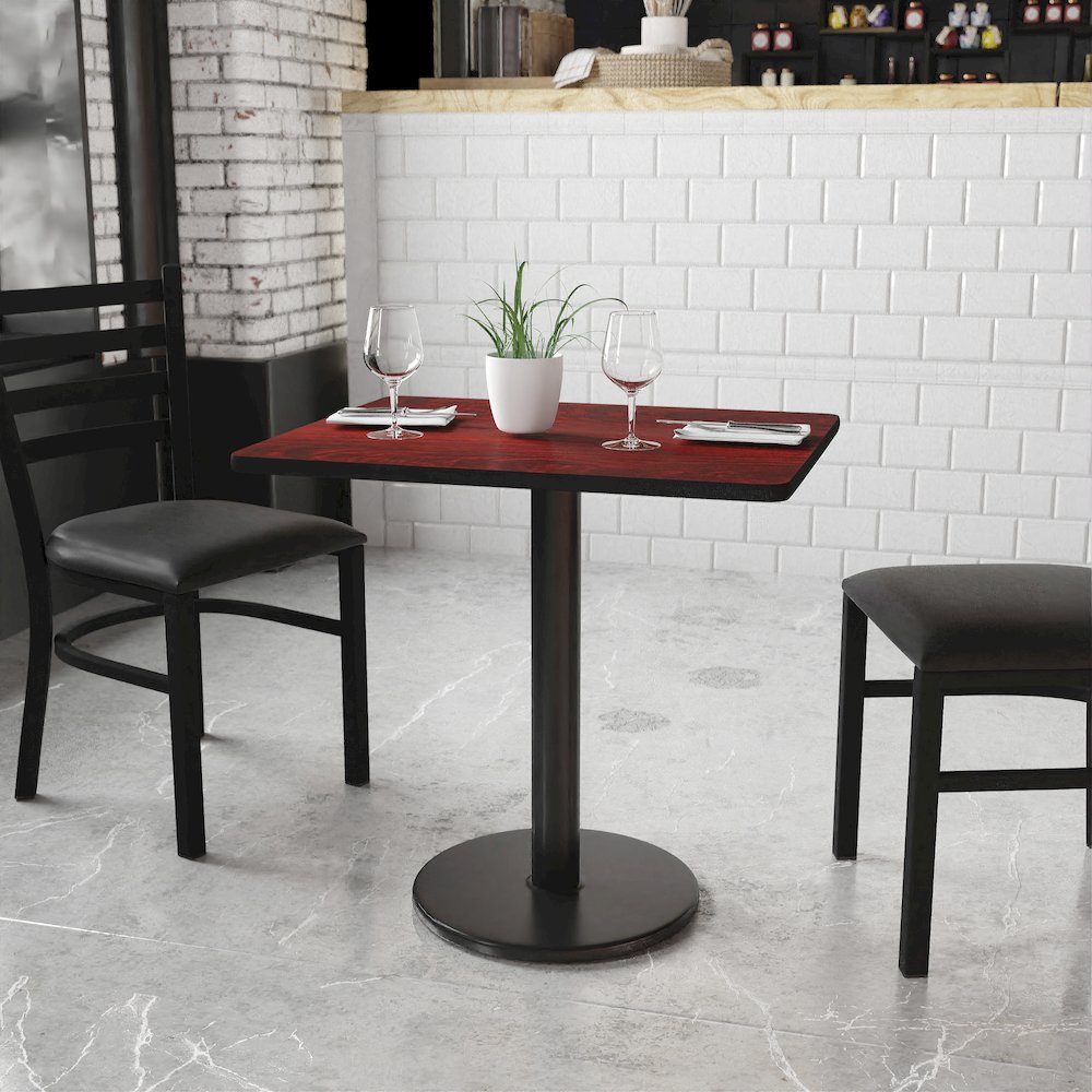 24'' x 30'' Rectangular Mahogany Table Top with 18'' Round Table Height Base. Picture 2