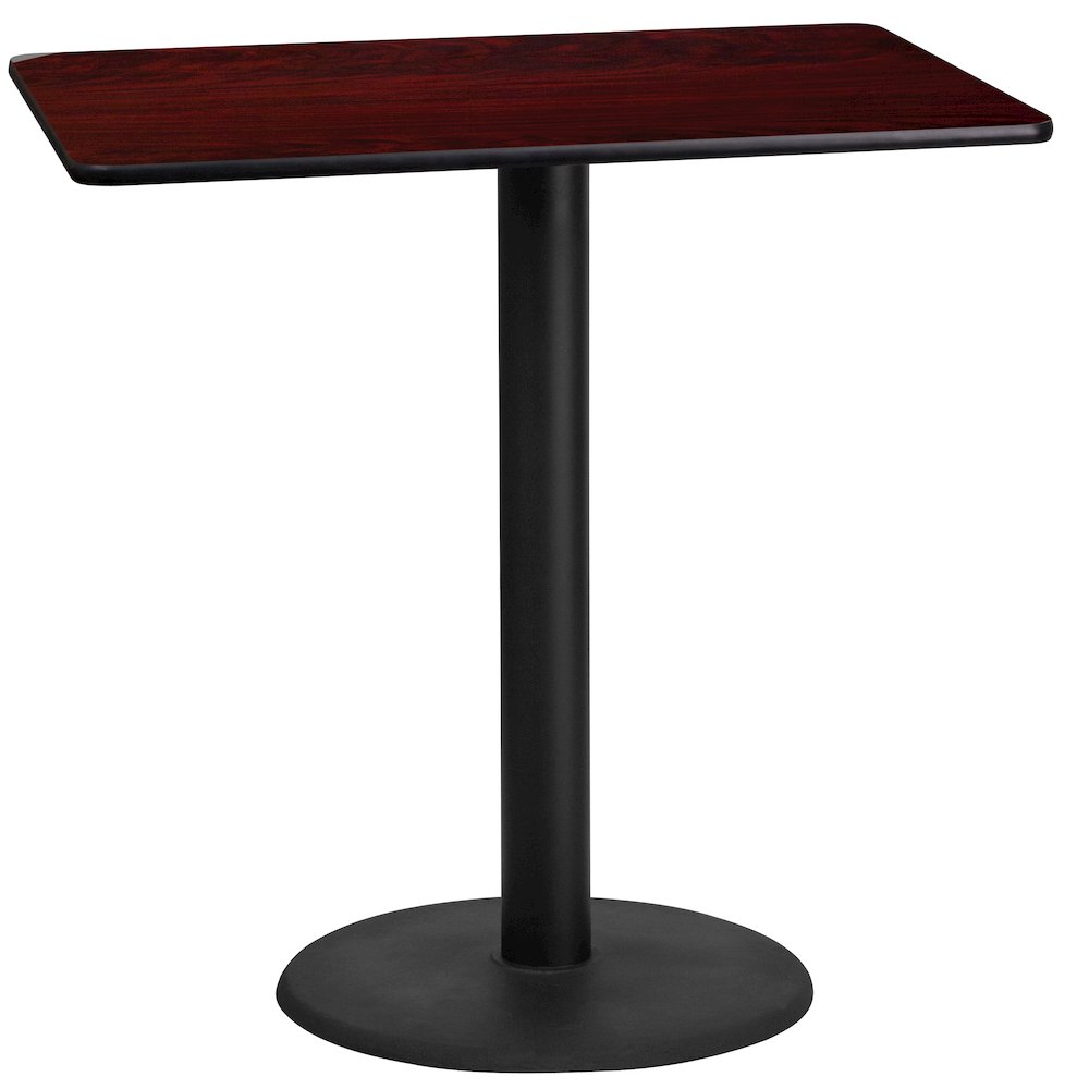 24'' x 42'' Rectangular Mahogany Table Top with 24'' Round Bar Height Table Base. Picture 1
