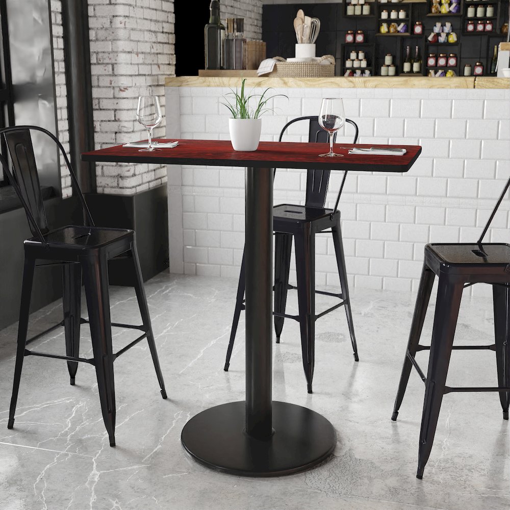 24'' x 42'' Rectangular Mahogany Table Top with 24'' Round Bar Height Table Base. Picture 2