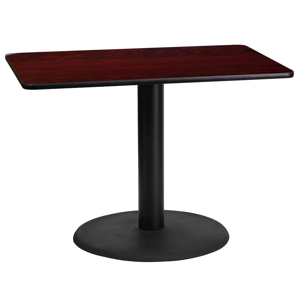 24'' x 42'' Rectangular Mahogany Table Top with 24'' Round Table Height Base. Picture 1