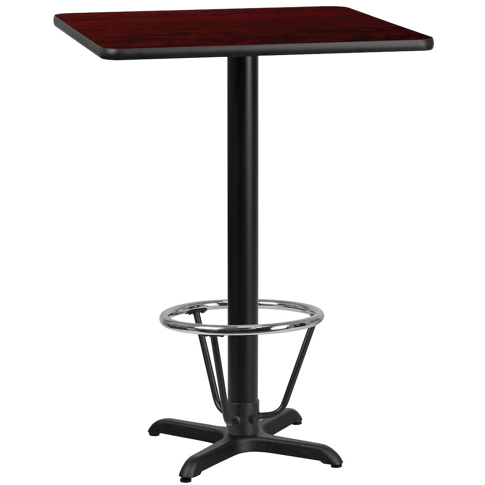 30'' Square Mahogany Laminate Table Top with 22'' x 22'' Bar Height Table Base and Foot Ring. Picture 1