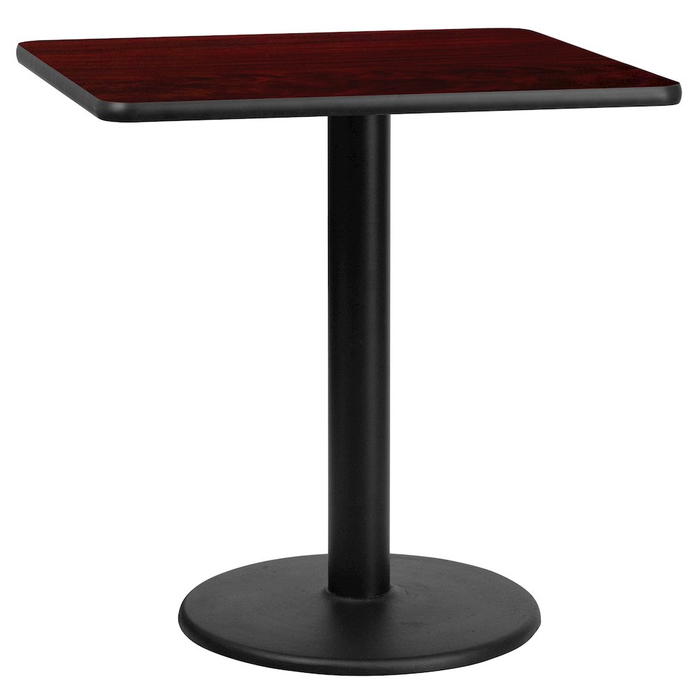 30'' Square Mahogany Laminate Table Top with 18'' Round Table Height Base. Picture 1