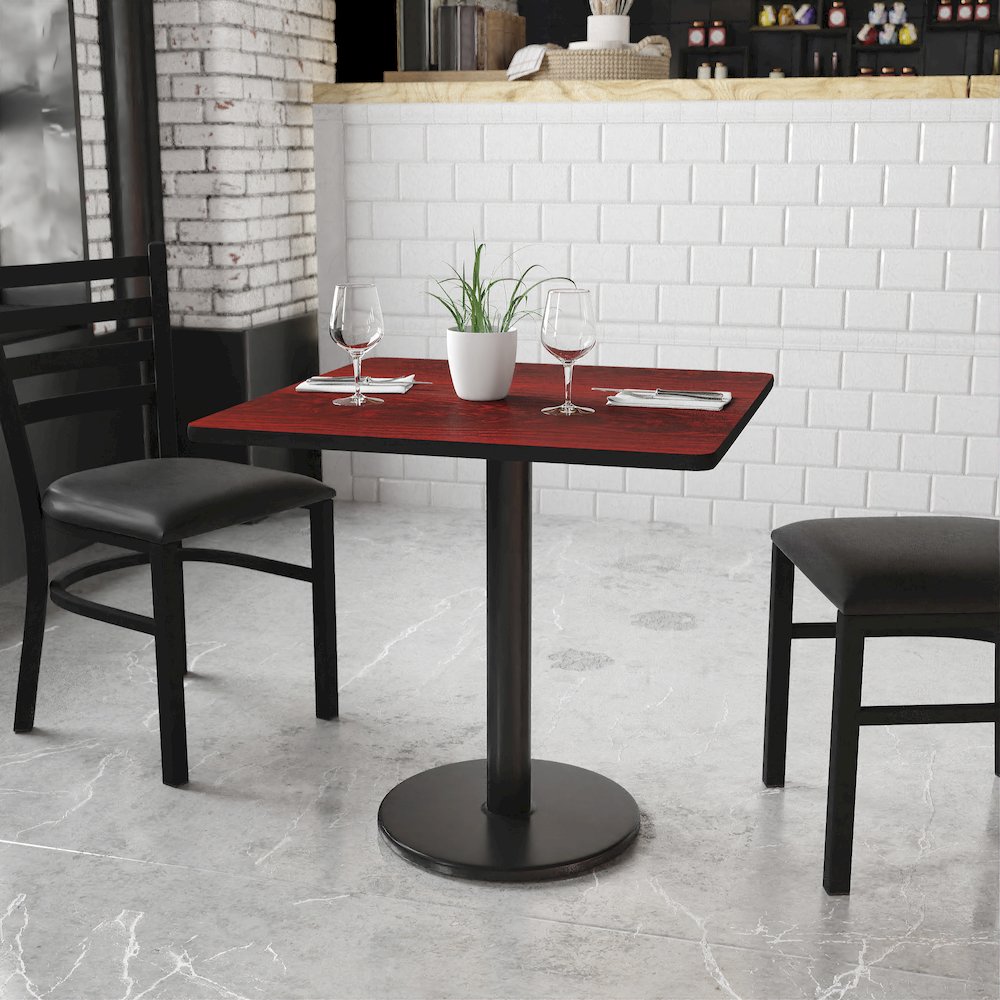 30'' Square Mahogany Laminate Table Top with 18'' Round Table Height Base. Picture 2