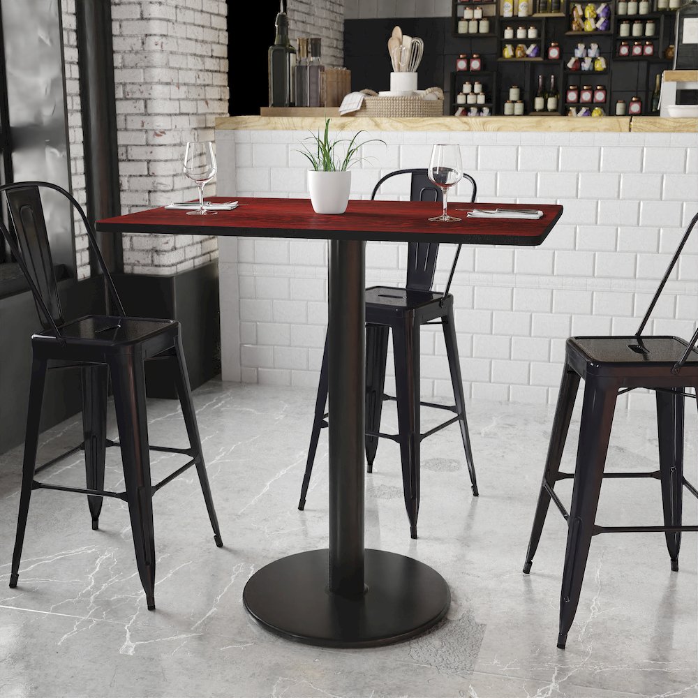 30'' x 42'' Rectangular Mahogany Table Top with 24'' Round Bar Height Table Base. Picture 2