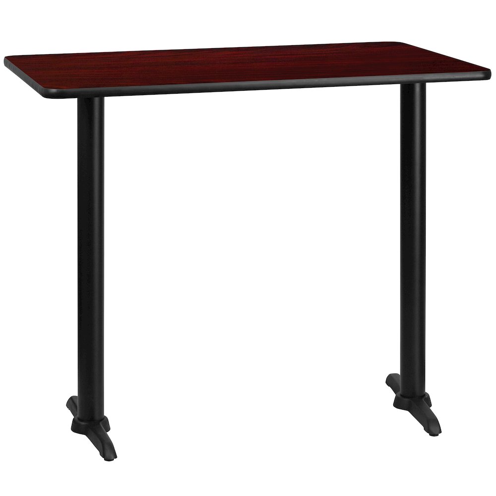 30'' x 48'' Mahogany Table Top with 5'' x 22'' Bar Height Table Bases. Picture 1