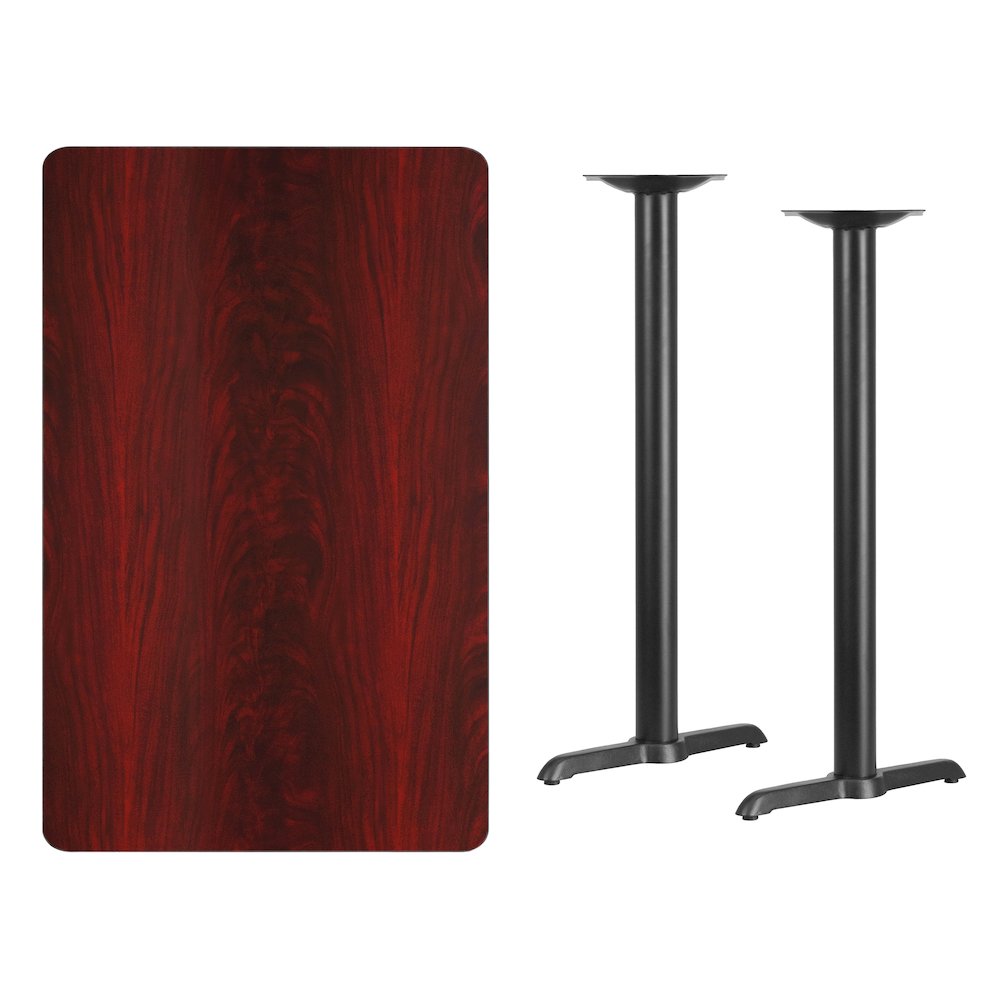 30'' x 48'' Mahogany Table Top with 5'' x 22'' Bar Height Table Bases. Picture 3