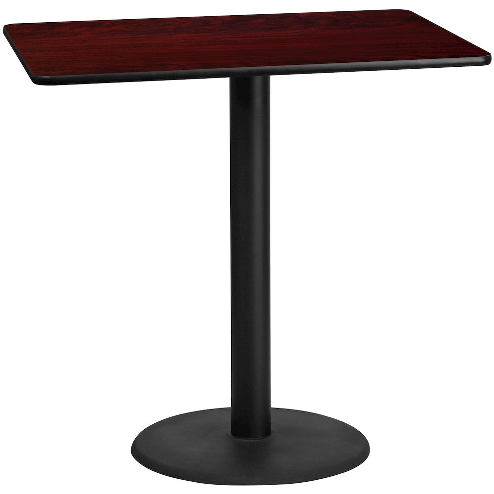 30'' x 48'' Rectangular Mahogany Table Top with 24'' Round Bar Height Table Base. Picture 1