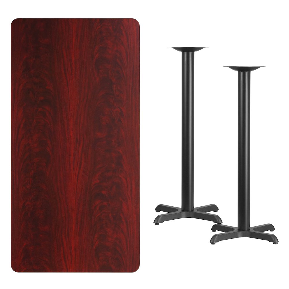 30'' x 60'' Mahogany Table Top with 22'' x 22'' Bar Height Table Bases. Picture 4