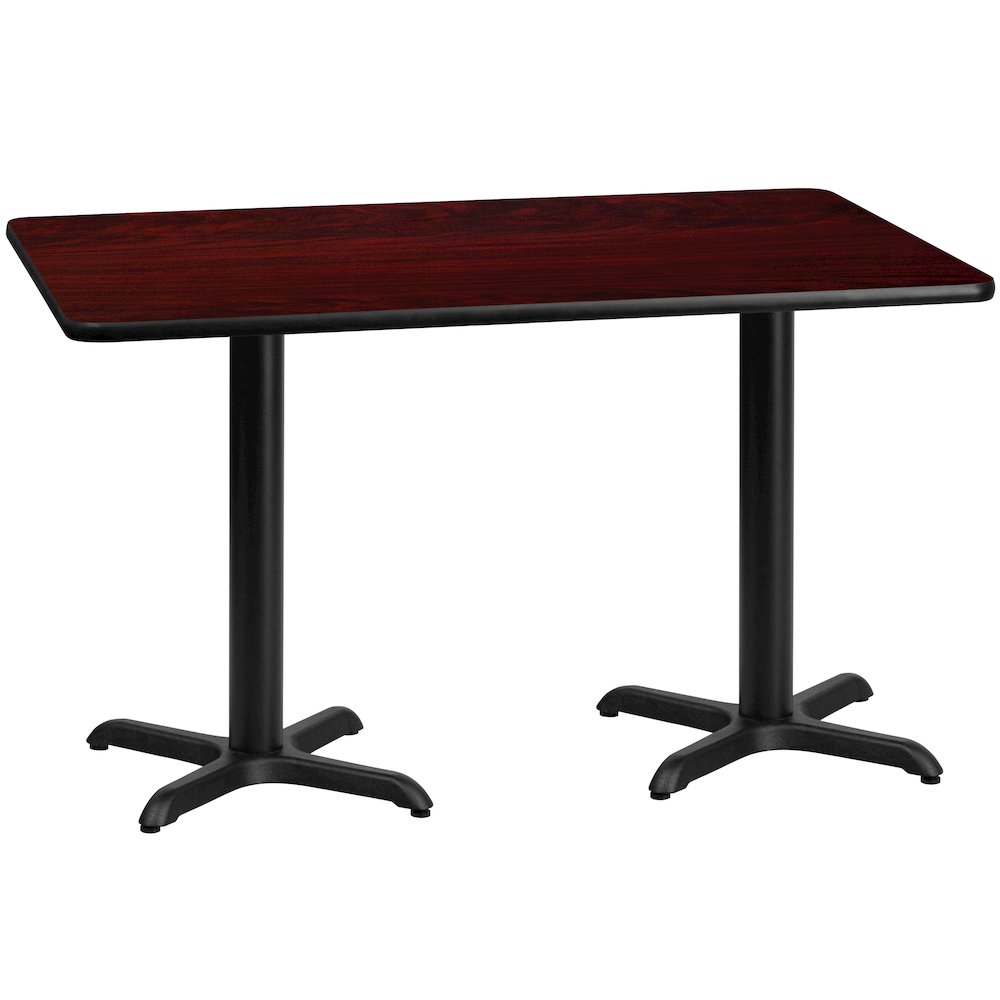 30'' x 60'' Rectangular Mahogany Laminate Table Top with 22'' x 22'' Table Height Bases. Picture 1