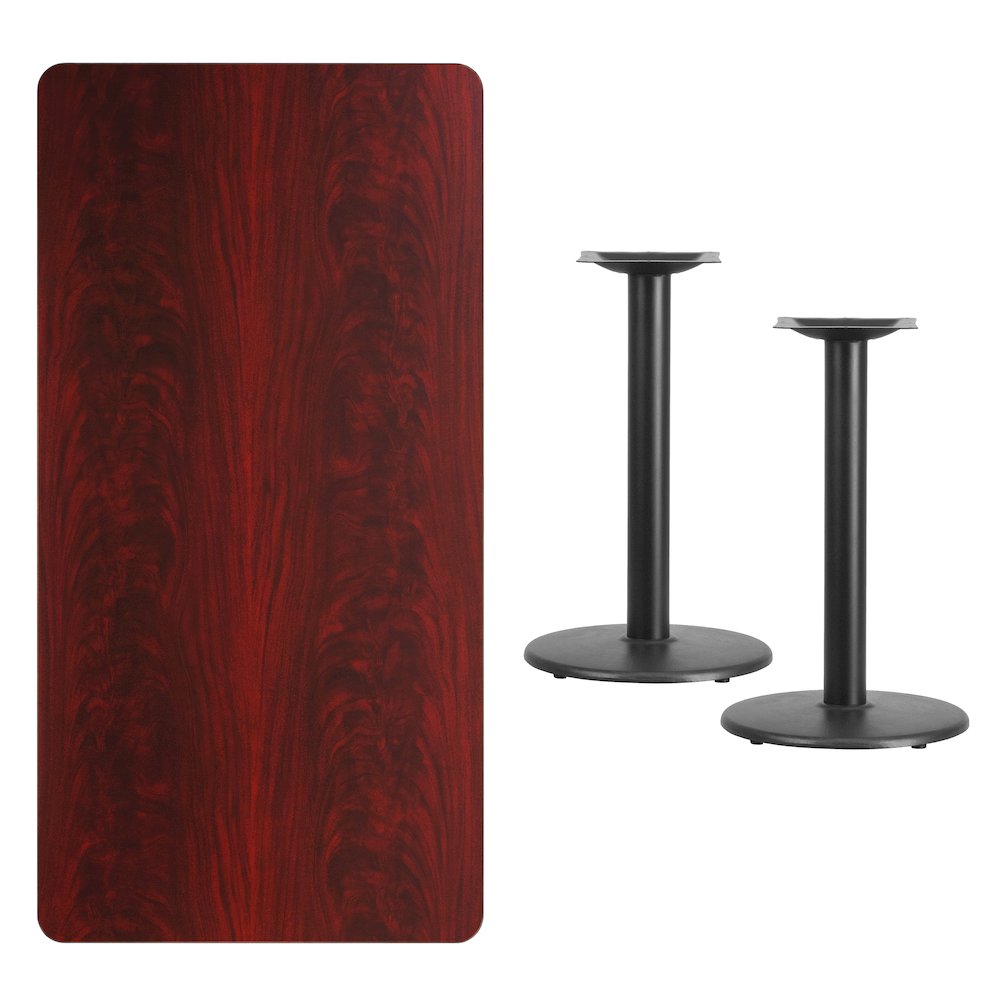 30'' x 60'' Rectangular Mahogany Table Top with 18'' Round Table Height Bases. Picture 3