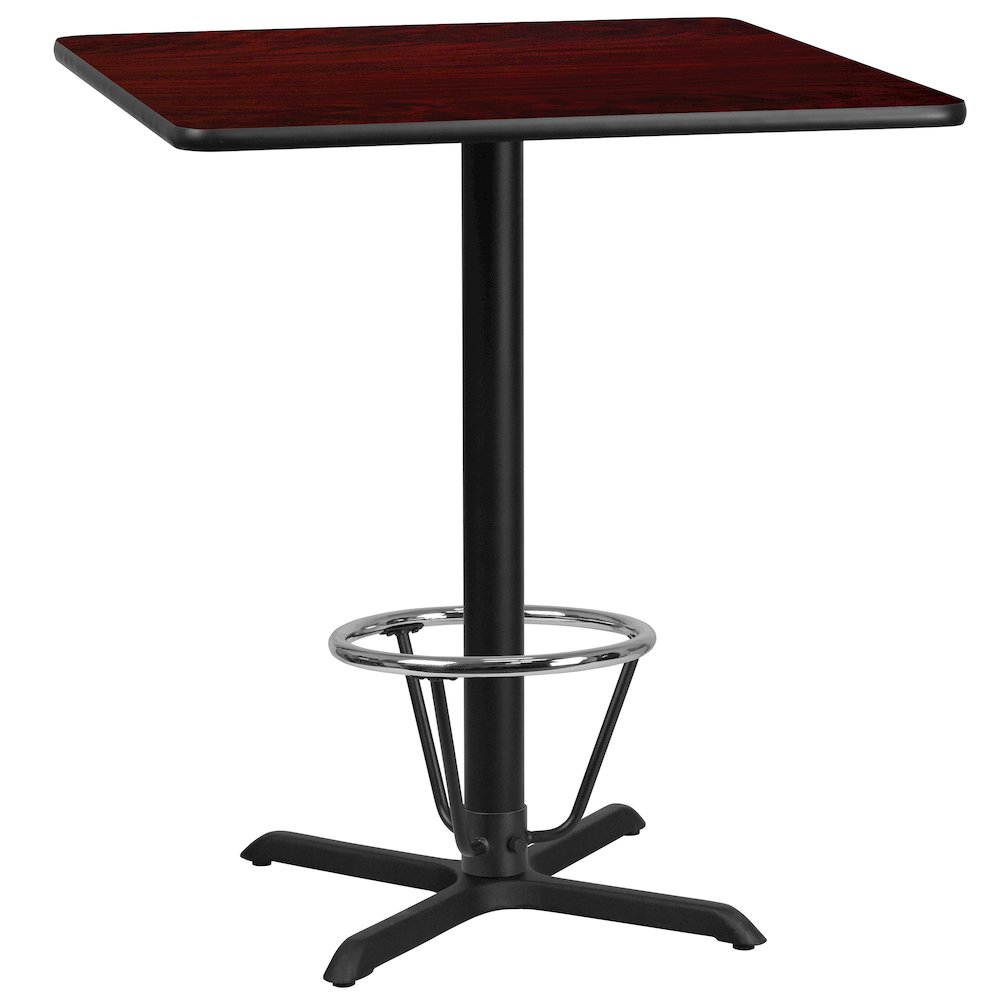 36'' Mahogany Table Top with 30'' x 30'' Bar Height Table Base and Foot Ring. Picture 1