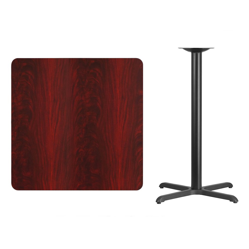 36'' Square Mahogany Laminate Table Top with 30'' x 30'' Bar Height Table Base. Picture 4
