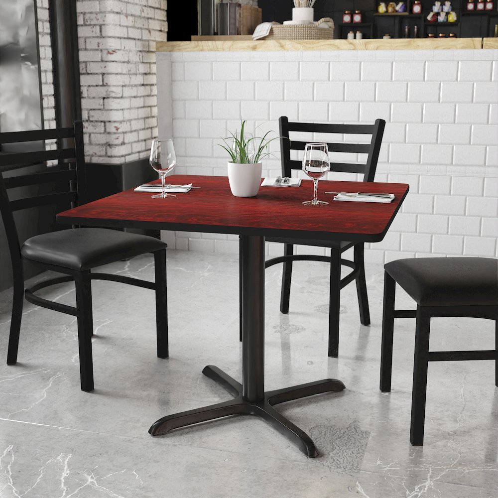 36'' Square Mahogany Laminate Table Top with 30'' x 30'' Table Height Base. Picture 2