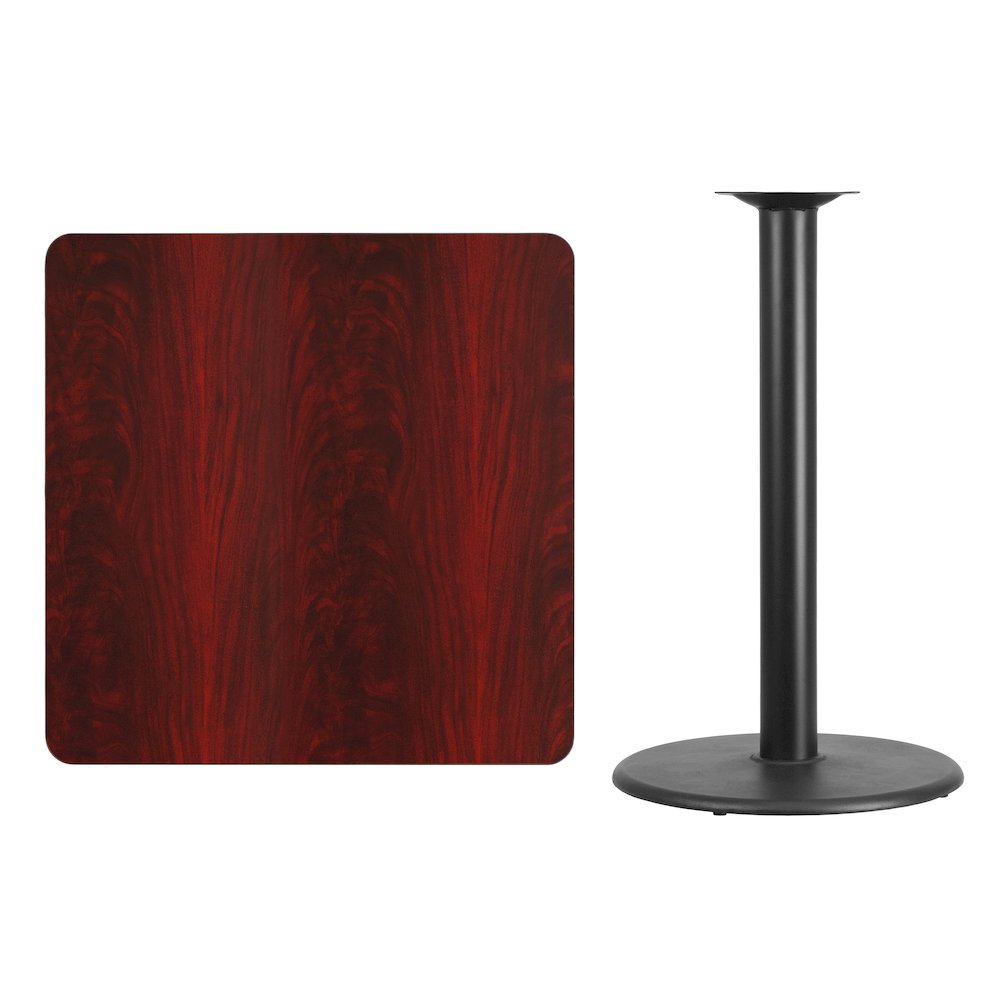 36'' Square Mahogany Laminate Table Top with 24'' Round Bar Height Table Base. Picture 4