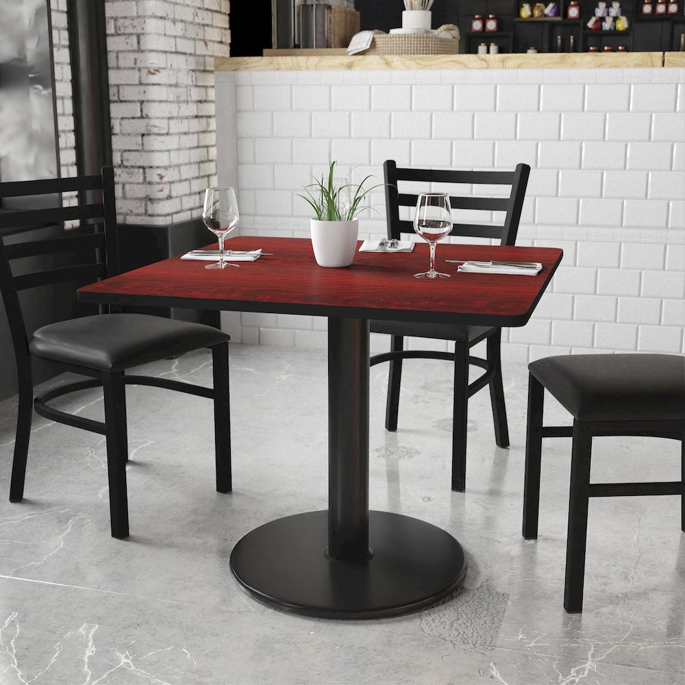 36'' Square Mahogany Laminate Table Top with 24'' Round Table Height Base. Picture 2