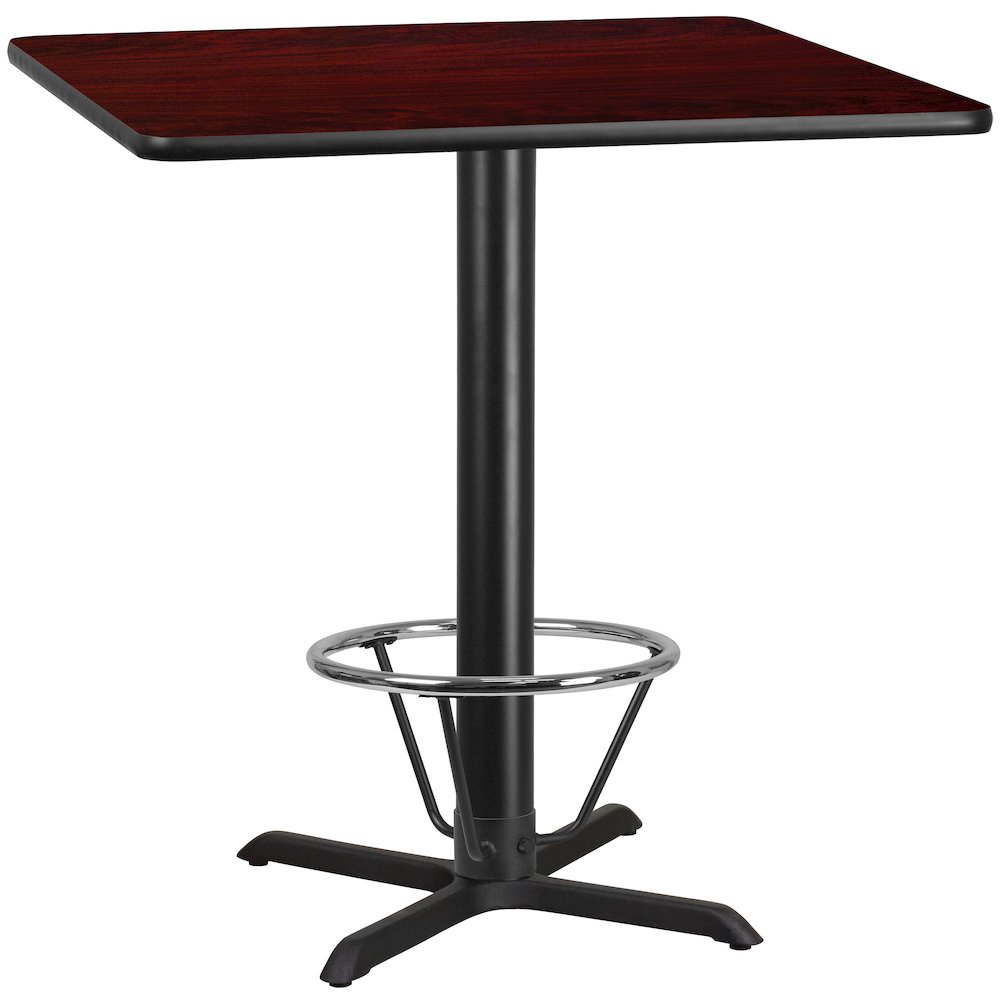 42'' Mahogany Table Top with 33'' x 33'' Bar Height Table Base and Foot Ring. Picture 1