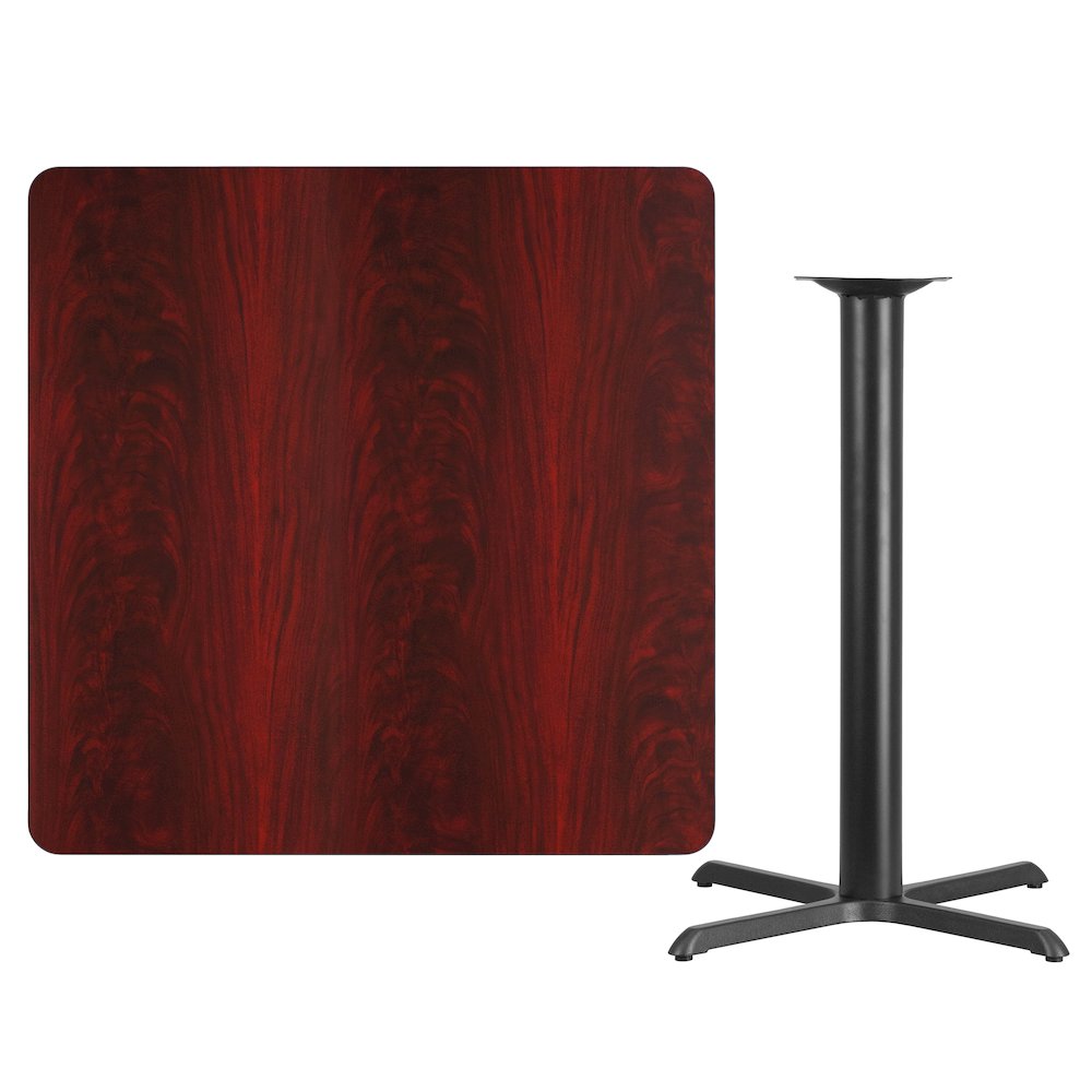42'' Square Mahogany Laminate Table Top with 33'' x 33'' Bar Height Table Base. Picture 4