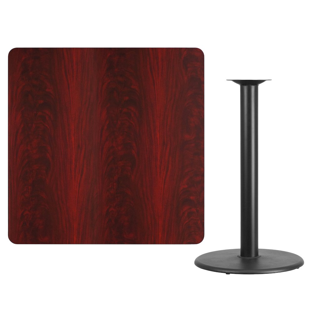 42'' Square Mahogany Laminate Table Top with 24'' Round Bar Height Table Base. Picture 4