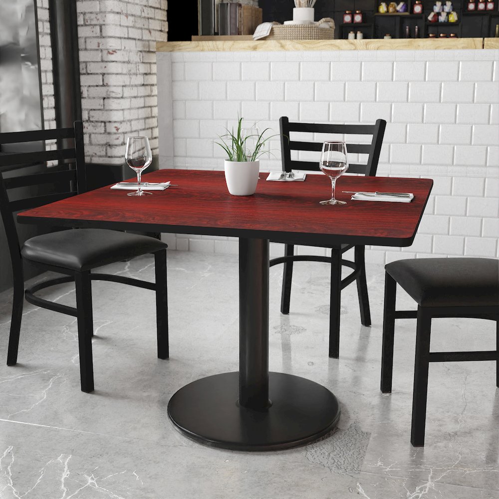 42'' Square Mahogany Laminate Table Top with 24'' Round Table Height Base. Picture 2