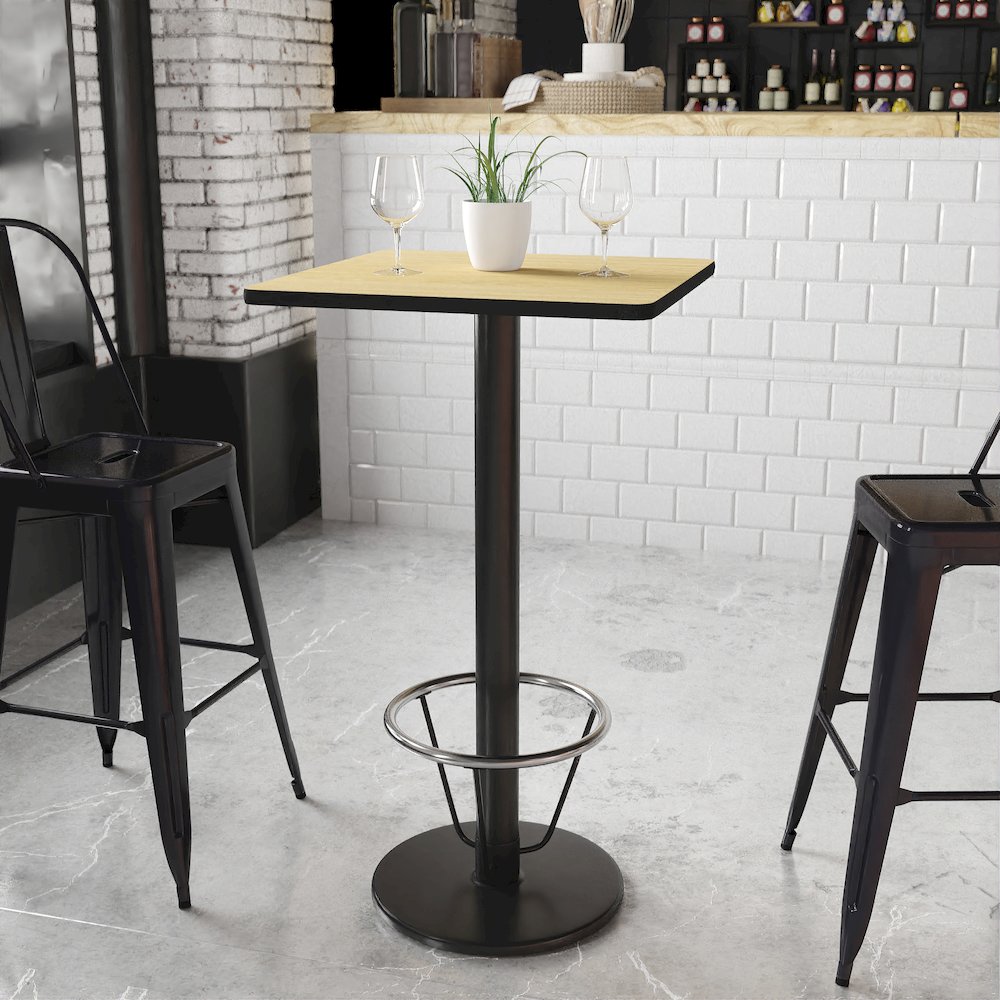 24'' Natural Table Top with 18'' Round Bar Height Table Base and Foot Ring. Picture 2