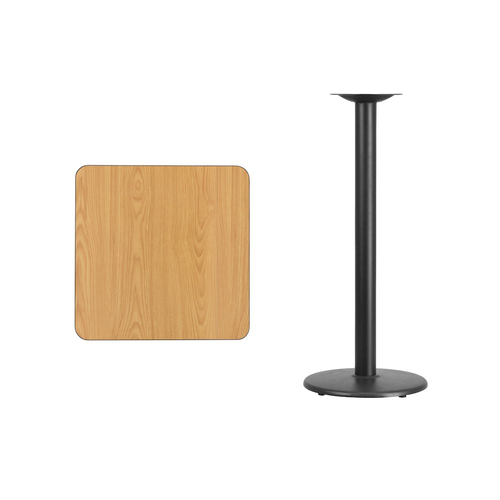 24'' Square Natural Laminate Table Top with 18'' Round Bar Height Table Base. Picture 3