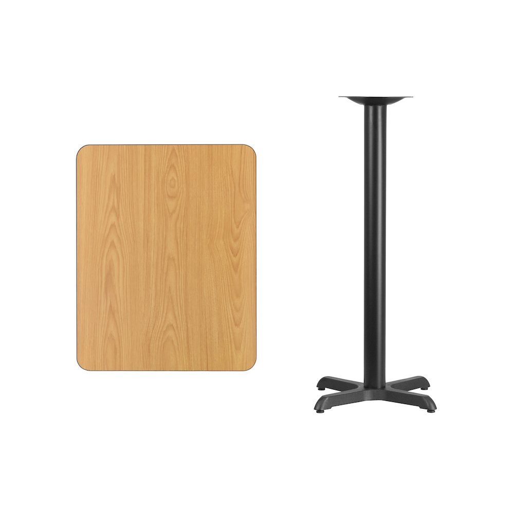 24'' x 30'' Rectangular Natural Table Top with 22'' x 22'' Bar Height Table Base. Picture 4