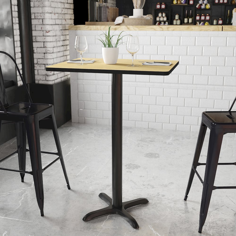 24'' x 30'' Rectangular Natural Table Top with 22'' x 22'' Bar Height Table Base. Picture 2