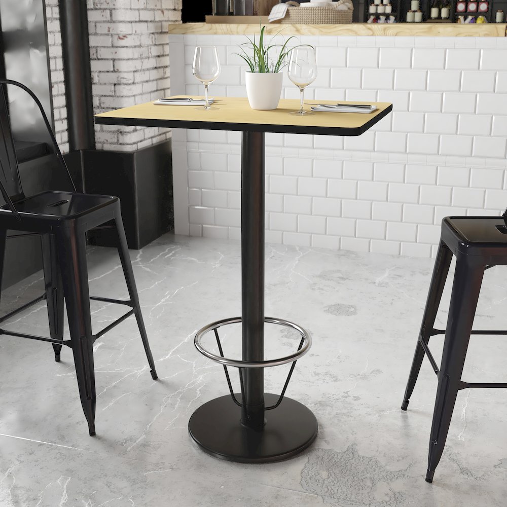 24'' x 30'' Natural Table Top with 18'' Round Bar Height. Picture 2