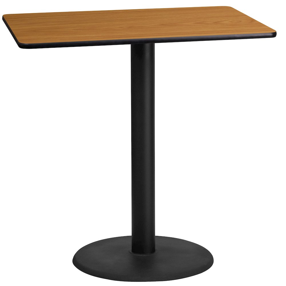 24'' x 42'' Rectangular Natural Table Top with 24'' Round Bar Height Table Base. Picture 1