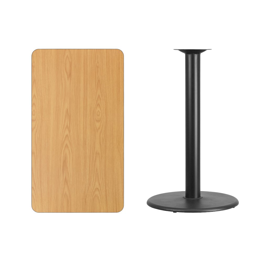 24'' x 42'' Rectangular Natural Table Top with 24'' Round Bar Height Table Base. Picture 3