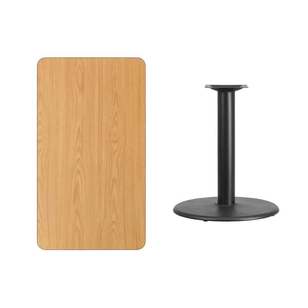 24'' x 42'' Rectangular Natural Table Top with 24'' Round Table Height Base. Picture 4