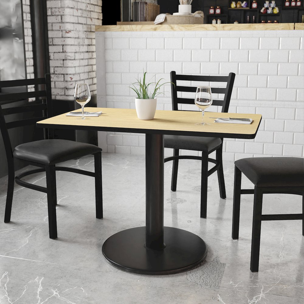 24'' x 42'' Rectangular Natural Table Top with 24'' Round Table Height Base. Picture 2