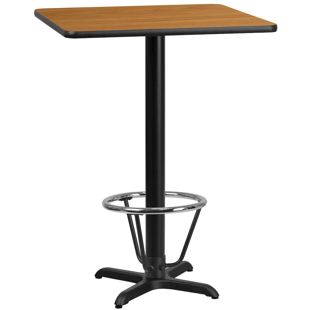 30'' Natural Table Top with 22'' x 22'' Bar Height Table Base and Foot Ring. Picture 1