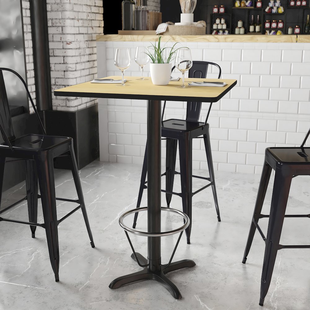 30'' Natural Table Top with 22'' x 22'' Bar Height Table Base and Foot Ring. Picture 2