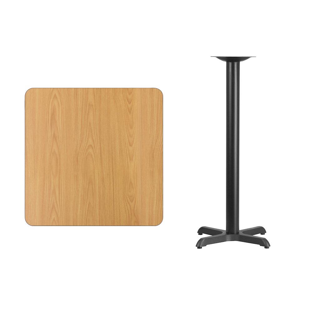 30'' Square Natural Laminate Table Top with 22'' x 22'' Bar Height Table Base. Picture 4