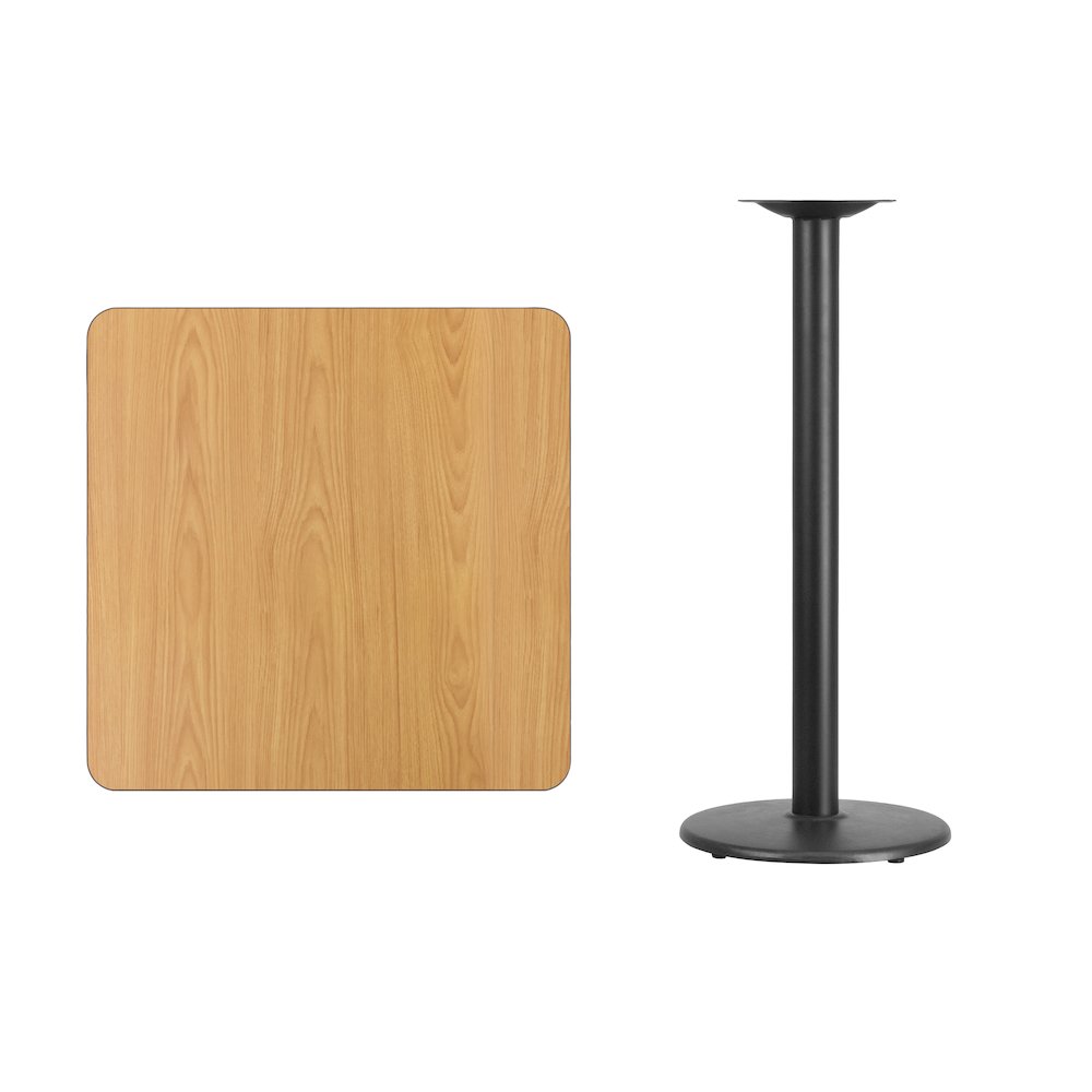 30'' Square Natural Laminate Table Top with 18'' Round Bar Height Table Base. Picture 4