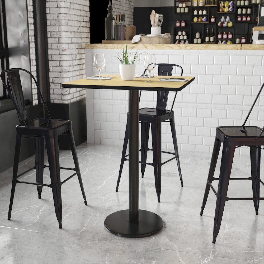 30'' Square Natural Laminate Table Top with 18'' Round Bar Height Table Base. Picture 2