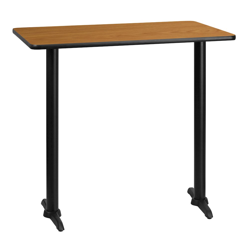 30'' x 42'' Rectangular Natural Table Top with 5'' x 22'' Bar Height Table Bases. Picture 1