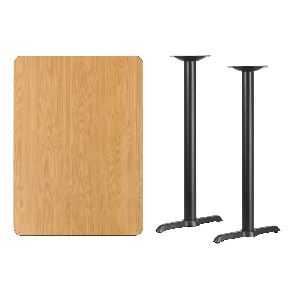 30'' x 42'' Rectangular Natural Table Top with 5'' x 22'' Bar Height Table Bases. Picture 4