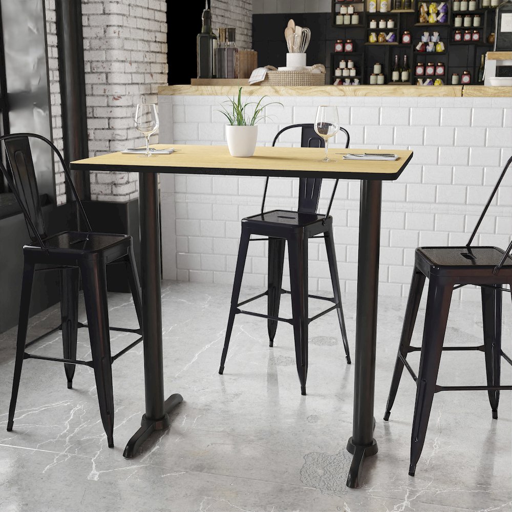 30'' x 42'' Rectangular Natural Table Top with 5'' x 22'' Bar Height Table Bases. Picture 2